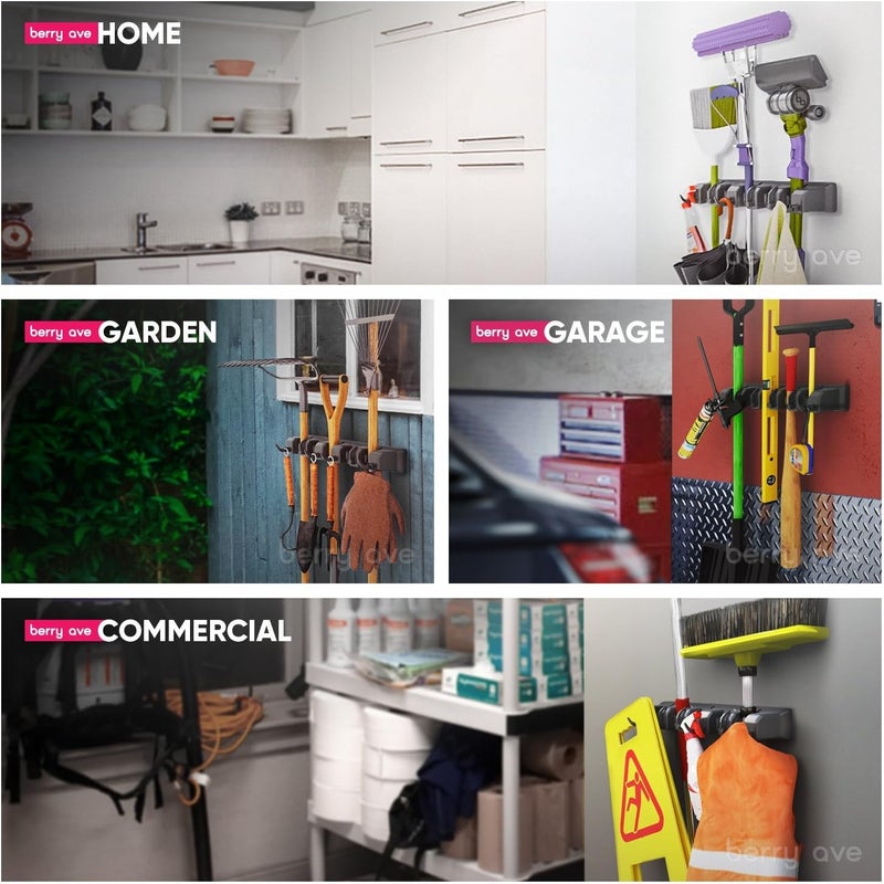 Berry Ave EXTRA GRIP Mop & Broom Holder Wall Mount - Wall Hanging Garden Tool & Utility Closet Organizer, Mop & Broom Hook, Broom Hanger Wall Mount, Mop Broom Organizer, Wall Mounted Broom Rack Mop Storage - Image 3